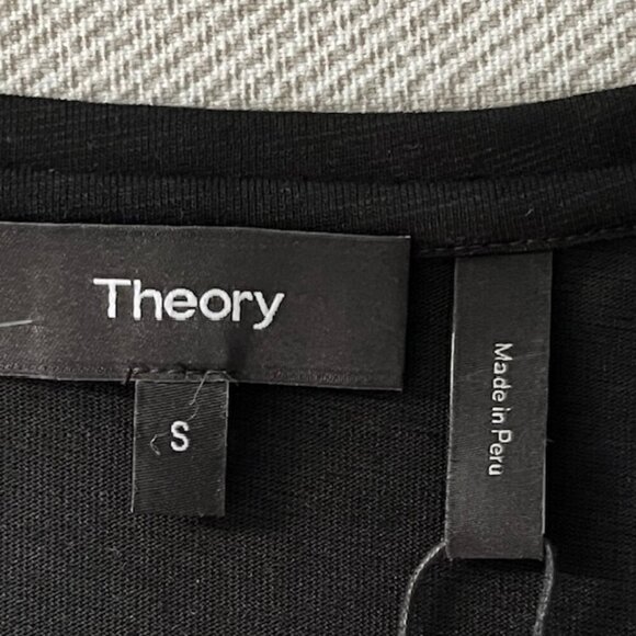 THEORY Women's Atmos Light Short Sleeve V-Neck Tee Shirt Top Black Small NWT - Picture 9 of 13